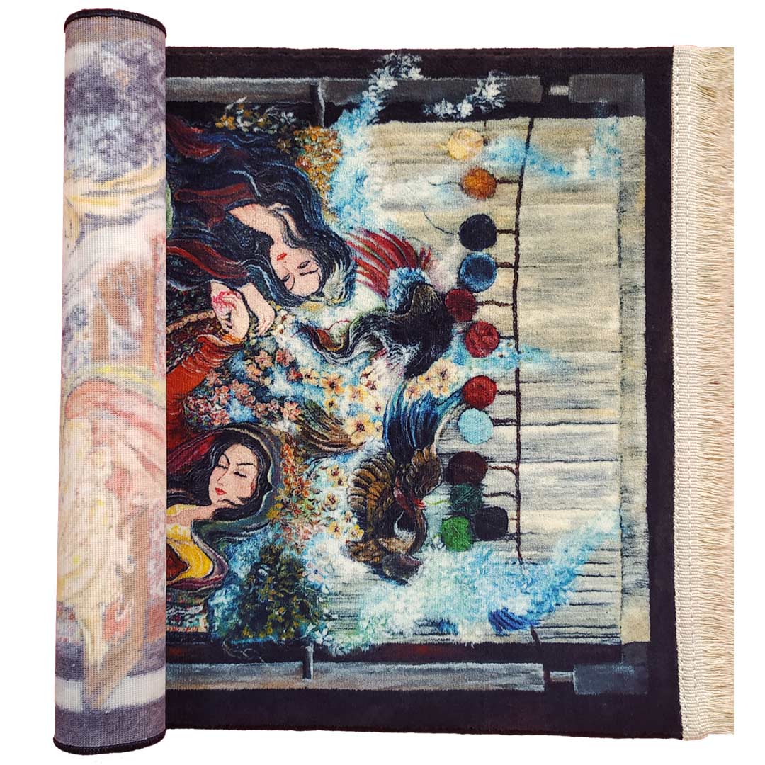 تابلو فرش مینیاتوری طرح زنان قالی باف